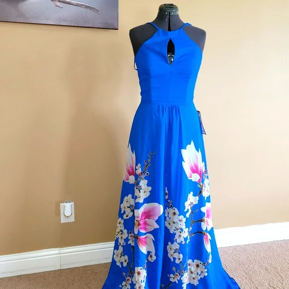 Betsy & Adam Women's Dress Bright Blue Size 10 Halter Maxi Floral Betsy & Adam Women's Dress Bright Blue Size 10 Halter Maxi Floral